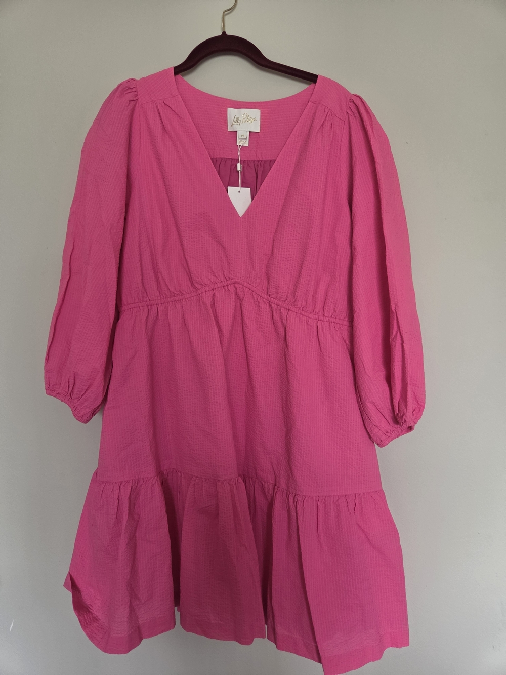 Lilly Pulitzer Hot Pink V-Neck Textured Tiered Dress